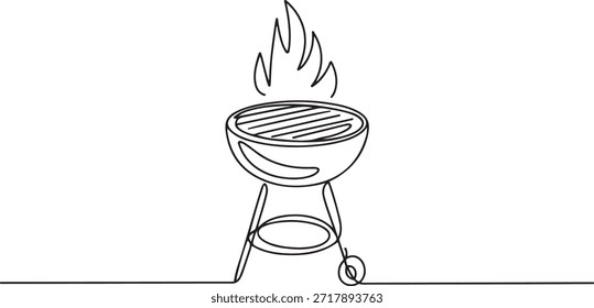 Dibujo continuo de una línea de parrilla de barbacoa. parrilla de barbacoa. Conjunto de Elementos de parrilla de barbacoa de una línea continua. dibujo de iconos de una línea
