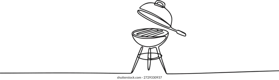 Continuous one line drawing of barbecue grill. barbecue grill. Set of continuous one line BBQ grill elements. one line Icon drawing
