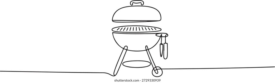 Continuous one line drawing of barbecue grill. barbecue grill. Set of continuous one line BBQ grill elements. one line Icon drawing
