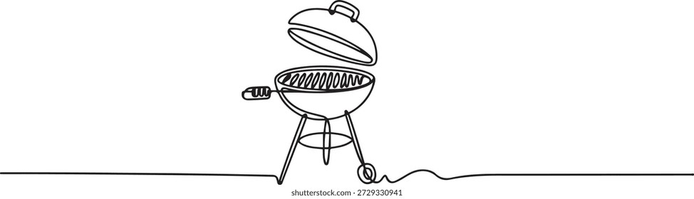 Continuous one line drawing of barbecue grill. barbecue grill. Set of continuous one line BBQ grill elements. one line Icon drawing
