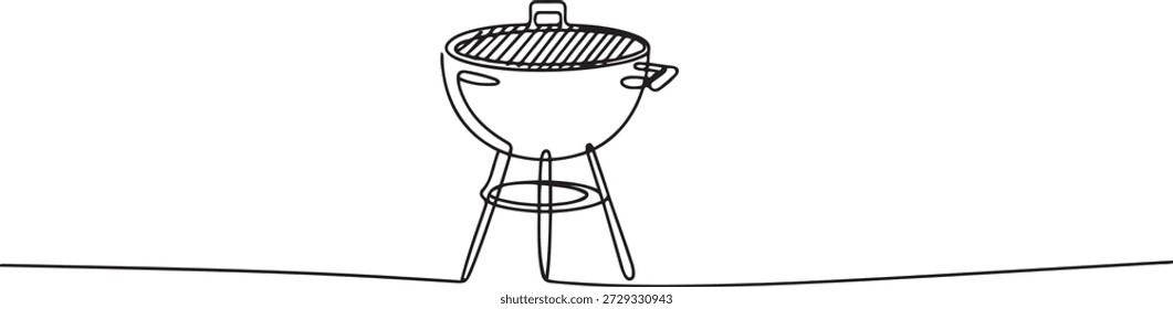 Continuous one line drawing of barbecue grill. barbecue grill. Set of continuous one line BBQ grill elements. one line Icon drawing
