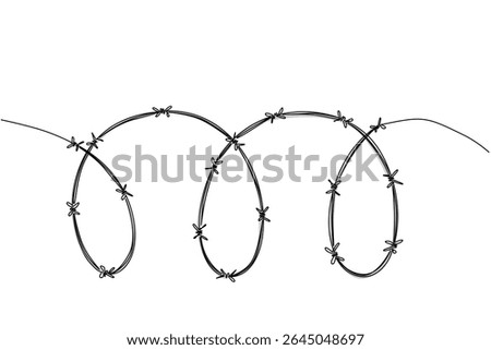 Continuous one line drawing barbed fence roll. A prison enforces justice. Without political intimidation. Defending just rights. Amnesty International Day. Single line draw design vector illustration