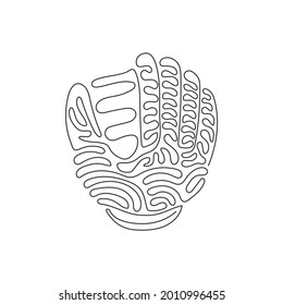 Continuous one line drawing baseball leather glove for championship promotion. Baseball tournament. Team sport league banner. Swirl curl style. Single line draw design vector graphic illustration