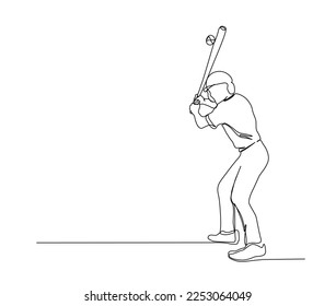 Continuous one line drawing of baseball player. Simple Baseball Sport line art vector illustration.