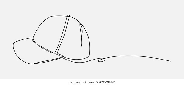 Continuous one line drawing of baseball cap, trucker hat. Restaurant, cook, costume concept. Editable stroke vector.