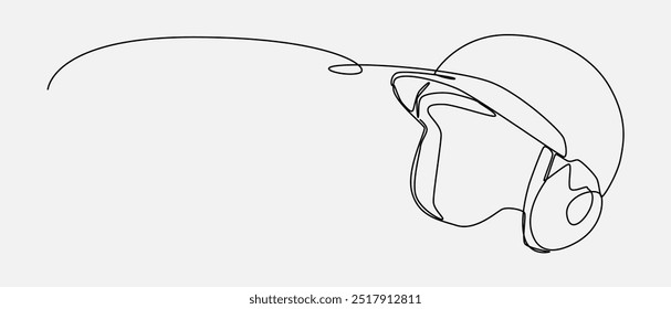Desenho contínuo de uma linha de capacete de beisebol. Esporte, baseball, conceito de proteção. Vetor de traçado editável.