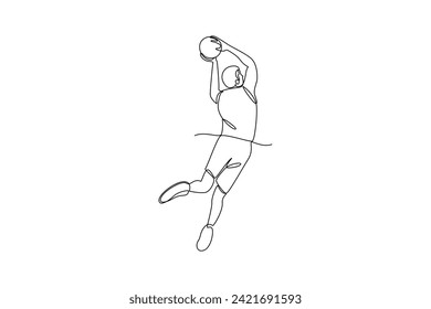 Continuous one line drawing Basket ball concept. Doodle vector illustration.