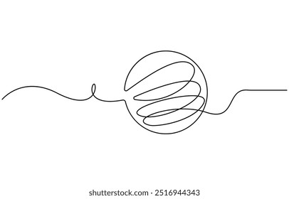 Kontinuierliche einzeilige Zeichnung. Basketball-Symbol. Vektorgrafik, Moderne Illustration einer durchgehenden einzeiligen Zeichnung eines Basketball-Symbols, Ein Basketball wird in einer Zeile gezeichnet.
