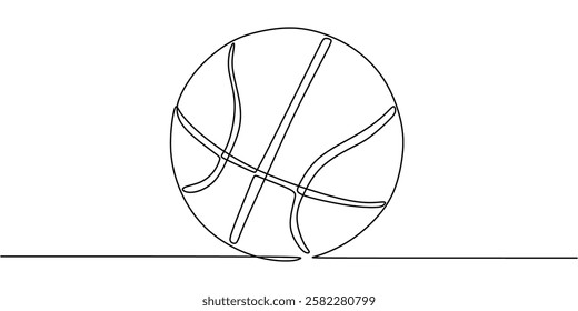 Continuous one line drawing of a basketball. Symbolizes basketball games, physical activity, and teamwork. Vector illustration hand drawn.