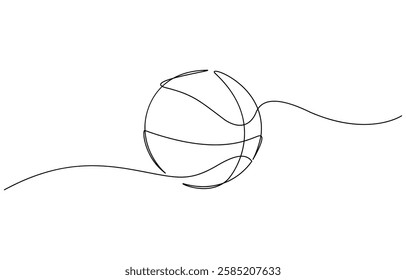 Continuous one line drawing of a basketball. Symbolizes basketball games, Modern illustration of a continuous one-line drawing of a basketball icon.