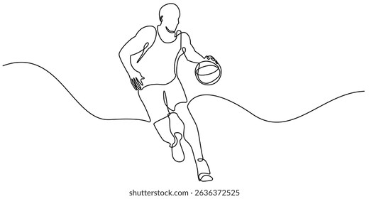 continuous one line drawing of basketball players.basketball players running with the ball.one line drawing of basketball competition