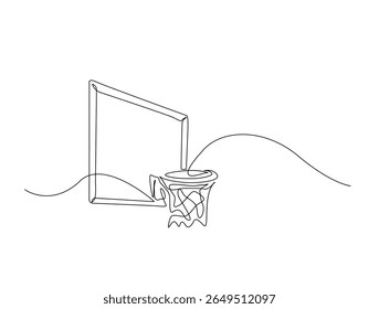 Continuous one line drawing of basketball hoop. Basketball hoop ring outline illustration. Editable vector.
