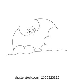 Continuous one line drawing of bat animals flying outline vector illustration