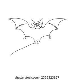 Continuous one line drawing of bat animals flying outline vector illustration