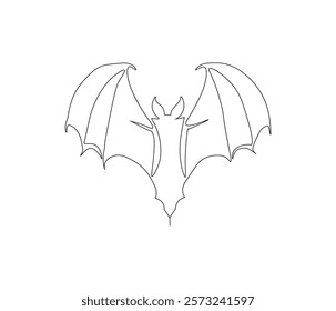 Continuous one line drawing of bat. Single line drawing illustration of bat. Bat symbol of luck. Concept vector art. Doodle line illustration.
