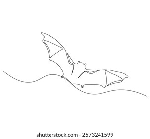 Continuous one line drawing of bat. Single line drawing illustration of bat. Bat symbol of luck. Concept vector art. Doodle line illustration.
