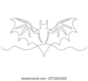 Continuous one line drawing of bat. Single line drawing illustration of bat. Bat symbol of luck. Concept vector art. Doodle line illustration.
