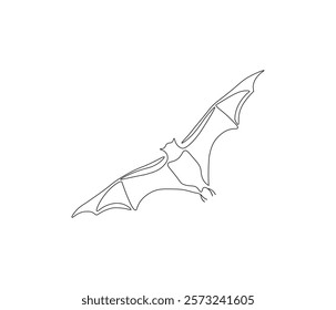 Continuous one line drawing of bat. Single line drawing illustration of bat. Bat symbol of luck. Concept vector art. Doodle line illustration.
