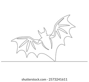 Continuous one line drawing of bat. Single line drawing illustration of bat. Bat symbol of luck. Concept vector art. Doodle line illustration.
