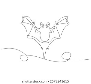 Continuous one line drawing of bat. Single line drawing illustration of bat. Bat symbol of luck. Concept vector art. Doodle line illustration.
