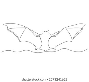 Continuous one line drawing of bat. Single line drawing illustration of bat. Bat symbol of luck. Concept vector art. Doodle line illustration.
