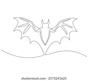 Continuous one line drawing of bat. Single line drawing illustration of bat. Bat symbol of luck. Concept vector art. Doodle line illustration.
