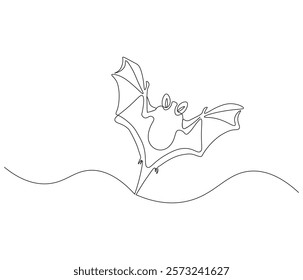 Continuous one line drawing of bat. Single line drawing illustration of bat. Bat symbol of luck. Concept vector art. Doodle line illustration.
