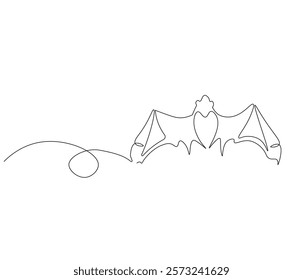 Continuous one line drawing of bat. Single line drawing illustration of bat. Bat symbol of luck. Concept vector art. Doodle line illustration.
