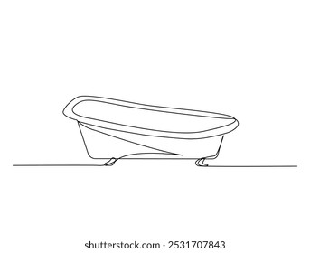 Continuous one line drawing of bathtub design. Simple  glamorous bathtub line art vector illustration. Editable vector. 
