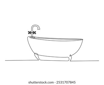 Continuous one line drawing of bathtub design. Simple  glamorous bathtub line art vector illustration. Editable vector. 
