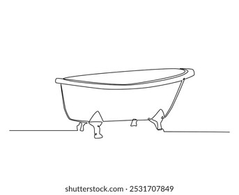 Continuous one line drawing of bathtub design. Simple  glamorous bathtub line art vector illustration. Editable vector. 
