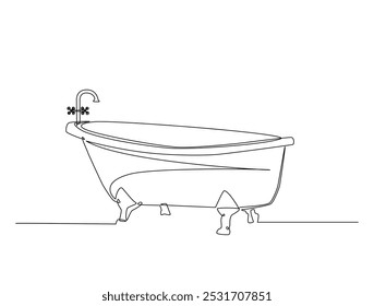 Continuous one line drawing of bathtub design. Simple  glamorous bathtub line art vector illustration. Editable vector. 
