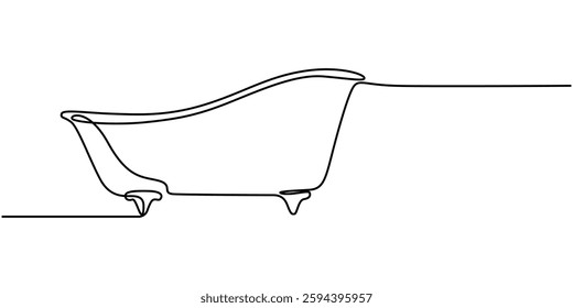  Continuous one line drawing of bathtub design. Simple bath in single line draw illustration. Continuous Line Drawing of Baby Bath Icon. Hand Drawn Symbol Vector Illustration.table stroke. 