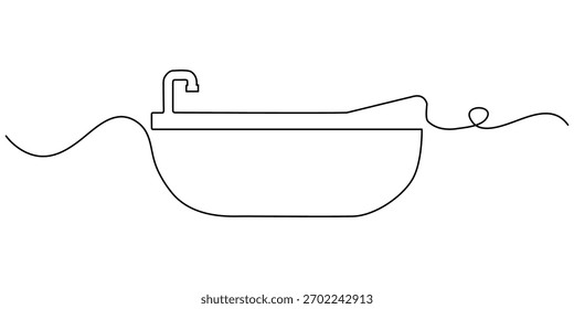 Continuous one line drawing of bathtub design.