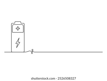 Continuous one line drawing of battery charging vector illustration