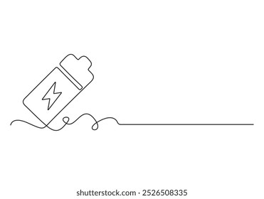 Continuous one line drawing of battery charging vector illustration