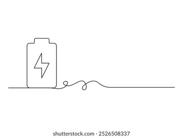 Continuous one line drawing of battery charging vector illustration