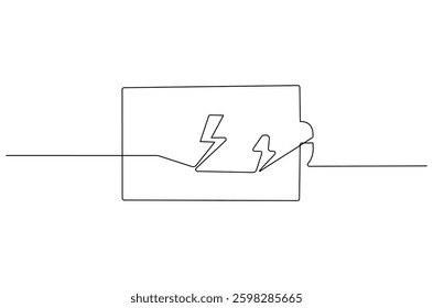 Continuous one line drawing of battery charging. Single line drawing illustration of battery charging symbol. Electricity energy concept vector art. Doodle line illustration.