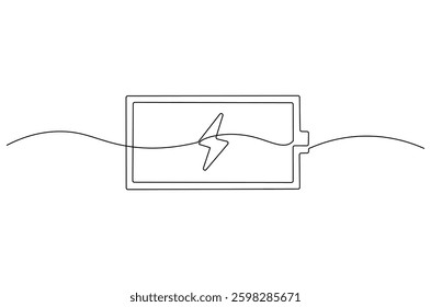 Continuous one line drawing of battery charging. Single line drawing illustration of battery charging symbol. Electricity energy concept vector art. Doodle line illustration.