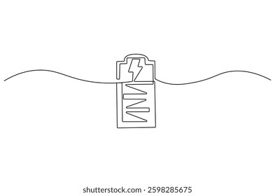 Continuous one line drawing of battery charging. Single line drawing illustration of battery charging symbol. Electricity energy concept vector art. Doodle line illustration.