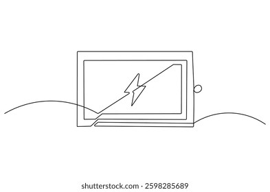 Continuous one line drawing of battery charging. Single line drawing illustration of battery charging symbol. Electricity energy concept vector art. Doodle line illustration.