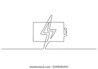 Continuous one line drawing of battery charging. Single line drawing illustration of battery charging symbol. Electricity energy concept vector art. Doodle line illustration.