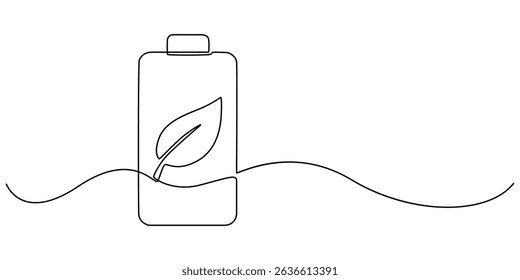 Continuous one line drawing of battery charging vector illustration, Battery icon continuous one line drawing, outline drawing of Battery with bolt symbol. Battery single vector illustration. Editable