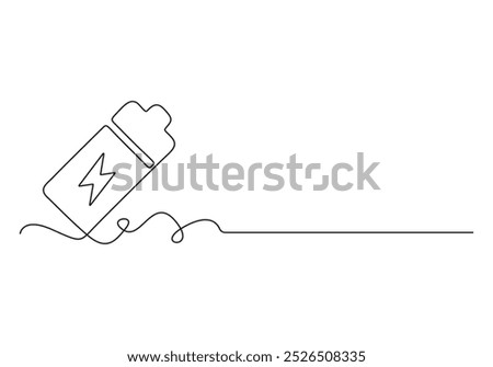 Continuous one line drawing of battery charging vector illustration