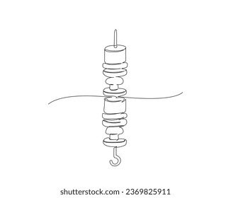 Continuous one line drawing of Bbq grill food, turkish kebab. Turkish kebab outline vector. Editable stroke.