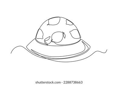 Continuous one line drawing beach hat for kids. Summer beach concept. Single line draw design vector graphic illustration.