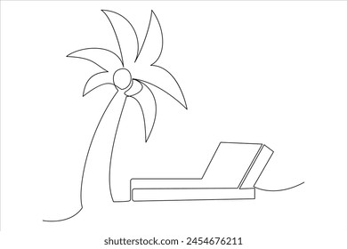Continuous one line drawing of beach umbrella palm tree for summer holiday line art illustration 