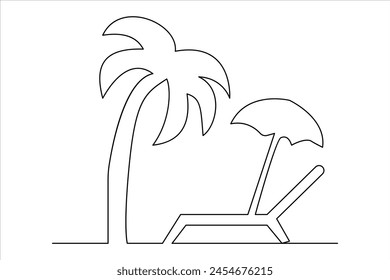 Continuous one line drawing of beach umbrella palm tree for summer holiday line art illustration 