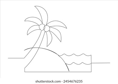 Continuous one line drawing of beach umbrella palm tree for summer holiday line art illustration 