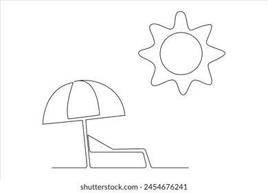Continuous one line drawing of beach umbrella palm tree for summer holiday line art illustration 